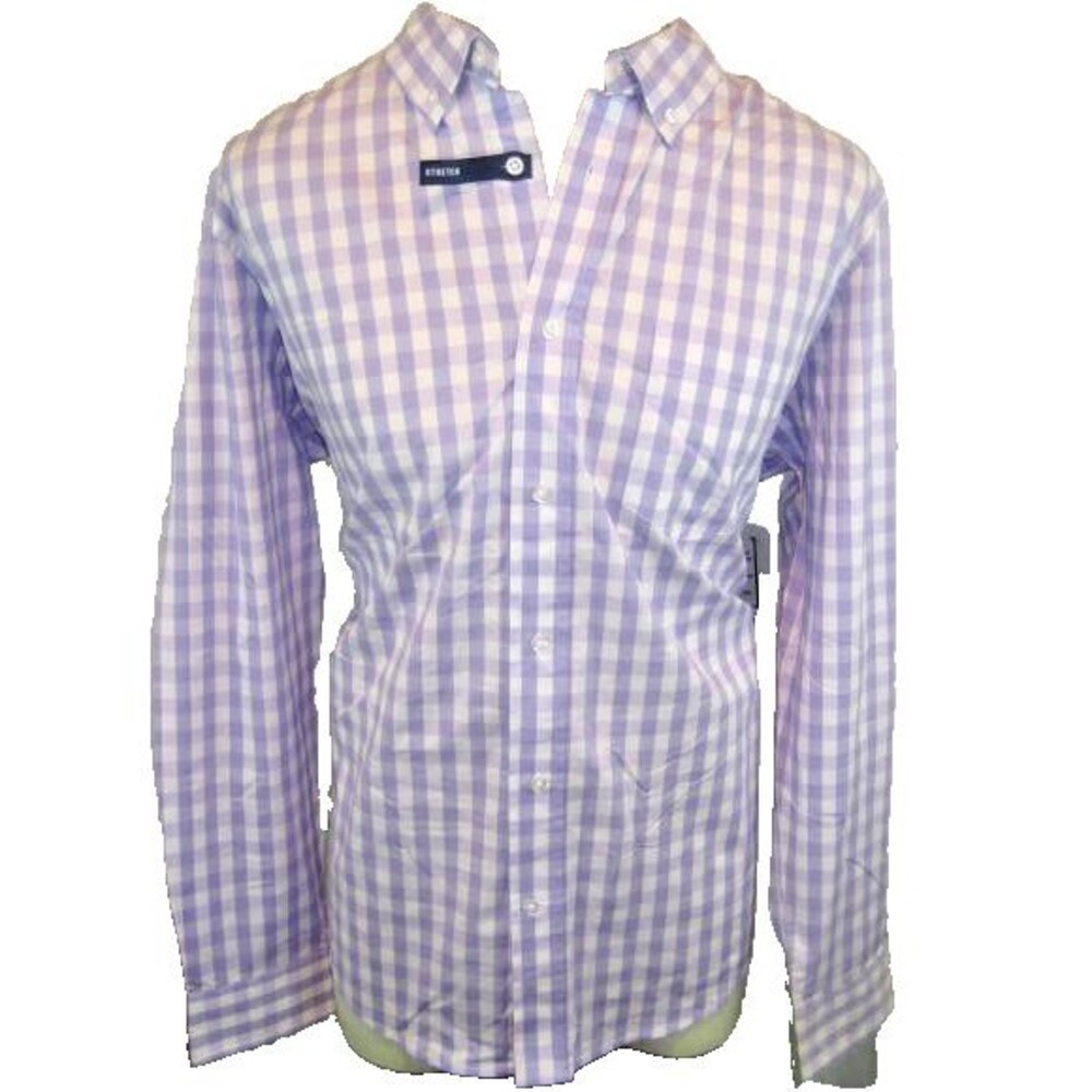 Mens NWT George Purple Plaid LS Cotton Blend Casual Shirt sz LG